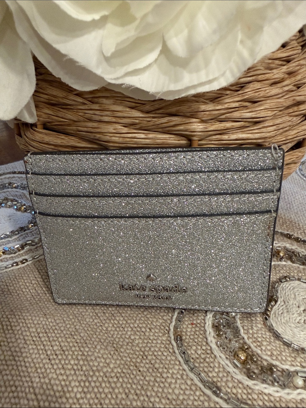 kate spade silver glitter card holder